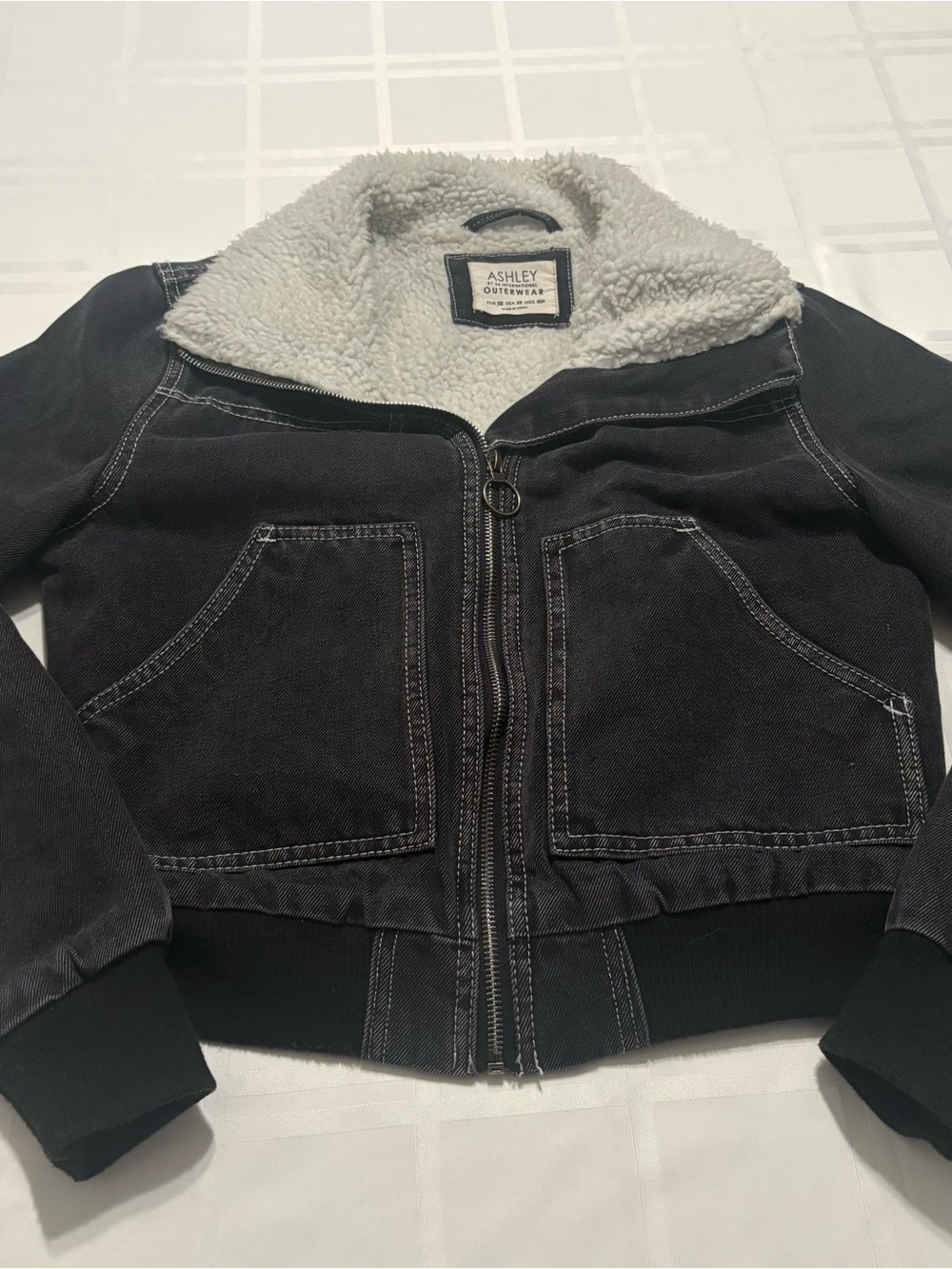 Ashley By 26 International Women’s Jacket Black Gray Bomber Full Zip XS Urban